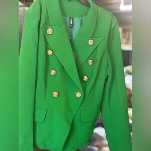 STYLEWE Green Double-Breasted Blazer with Peaked Lapels